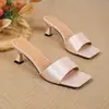 Sandalias de Satén sin Cierre con Punta Cuadrada y Tacón Delgado para Mujer, Zapatos Mula, Zapatos de Tacón Alto para Mujer, Planos de Verano, Dropshipping