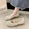 Outono de 2026 Novo Sapato Mary Jane Feminino com Tira Única de Pérola Francesa Trama Vazada Malha Respirável Salto Grosso Salto Baixo
