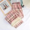 Forro de lã engrossado cordeiro lã xadrez calças femininas novo inverno emagrecimento all-match cintura alta solta casual calças largas calças