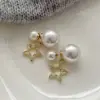 Pendientes de Perla Estrella Hueca Estilo Francés Lujo Ligero Pendientes Uno Dos Alto Sentido Elegante Exquisito Sentido del Diseño Pendientes