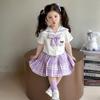 Traje de Kuromi para Niñas Jk Falda Corta Chica Celebridad de Internet Manga Corta Estilo Preppy Infantil Traje de Verano Falda Plisada Trendy