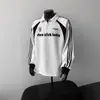Sudadera tipo polo con media cremallera estilo americano para hombre, nuevo modelo de otoño con estampado de letras, mangas caídas, camiseta de manga larga moderna