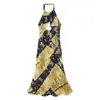 Ropa Europea y Americana de Mujer Transfronteriza Za Aliexpress Vestido de Venta Caliente con Cuello Halter Hueco Estampado Floral