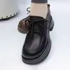 Sapatos Pequenos de Couro com Cadarço Estilo Britânico para Mulheres 2024 Primavera & Outono Novo Estilo Simples Bico Redondo com Cadarço Mocassins Retrô com Salto Quadrado