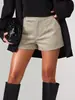 Pantalones cortos retro de gamuza populares transfronterizos europeos y americanos para mujer, de cintura alta, diseño plisado, pantalones cortos ajustados casuales con estilo y bolsillos