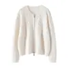Cardigan de Caxemira Novo Outono e Inverno 2025 Feminino Gola Redonda Solto Espessado Jaqueta Suéter Tricotada Peça Externa Zíper