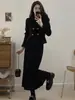 Traje de Pana Estilo Hepburn para Mujer, Diseño de Otoño, Chaqueta de Manga Larga en el Hombro Derecho, Falda Midi Cola de Pez que Ceñe la Cintura