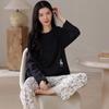 Pijama Redondo de Manga Larga para Mujer, Sólido al por Mayor en Stock, con Pantalón Largo, Nuevo Algodón de Otoño para Casa, Adecuado para Usar al Aire Libre