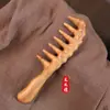Pente de Sândalo, Pente de Dentes Grossos, Pente Massageador de Dentes Largos para Cabelos Cacheados, Cabo Longo, Dentes do Pente Ampliados, Massagem Suave nos Cabelos, Doméstico, Madeira Sólida, Sem Tinta