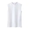 Camiseta de Gola Alta Meia-altura Feminina Sem Mangas Camiseta Básica Estilo Novo Verão 2022 Slim-fit Cor Sólida Regata de Algodão com Manga Camisa