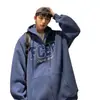 Suéter cárdigan para hombre, estilo Hong Kong para otoño e invierno, holgado, con capucha, nuevo lanzamiento 2024, marca de tendencia Ins Plagianus, chaqueta abrigo guapo