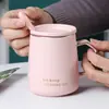 Caneca de Cerâmica com Tampa e Colher Grande Capacidade Personalizada Criativa Doméstica Tendência Copo para Beber Caneca de Leite de Cerâmica