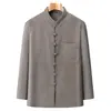 Camisa de manga larga para hombres de mediana edad y mayores para papá primavera y otoño nuevo estilo chino hebilla mejorada ropa traje Tang para hombre