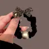 Elegante Scrunchie Negro Plisado con Aleación de Alta Elasticidad para el Cabello, Sencillo Sujetador de Cola de Caballo, Banda para Moño