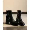 Botines de tacón alto para mujer Chuyuji 2026 Nuevos Botines Martin de suela gruesa con forro polar Otoño/Invierno, Estilo francés súper elegante, Tacón grueso, Corte ajustado