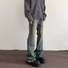 Jeans Americanos High Street Lavados Desgastados para Hombre Primavera y Otoño Marca de Moda Pierna Recta Estilo Callejero Atractivo Ligeramente Acampanados Adelgazantes Pantalones Largos
