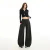 Pantalones casuales de pierna ancha con cordón, color Naranja Juvenil # Negro Puro, para mujer, corte holgado, adelgazante, versátiles, hasta el suelo, corte curvo