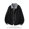 Cuello de camisa desestructurado, chaqueta de dos piezas simulada, cárdigan casual de bloques de color para hombre de otoño, chaqueta juvenil moderna estilo americano
