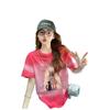 Camiseta de Manga Corta de Algodón Puro con Graffiti de Princesa para Niña, Camiseta para Mujer de Nicho Única Rosa Tie-Dye Holgada Elegante que Reduce la Edad, Top de Moda