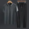 Cómodo Conjunto Deportivo de Seda Helada Estilo Papá para Hombre, Atuendo Casual de Manga Corta para Verano para Hombres de Mediana Edad y Mayores