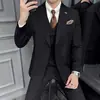 Popular 2025 Nuevo Traje de Lana Rayado Grueso de Tres Piezas Traje de Lana de Alta Calidad para Hombre Lujo Ligero
