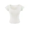 Top de Verano Elegante Juvenil con Escote Corazón Retro Europeo y Americano, Mangas Cortas con Volantes de Doble Capa, Cintura Ajustada, Camiseta Estilo Chica Picante para Mujer