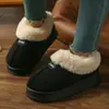 Stock Listo Zapatillas de Algodón con Adorno de Piel Sintética de Felpa Otoño Invierno para Mujer Suela Gruesa Cálidas Antideslizantes Pareja Totalmente Cerradas Ropa para el Hogar Zapatos de Algodón