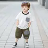 Conjunto de Verano a Cuadros con Bolsillo para Niños, Ropa Deportiva de Verano para Bebés y Niños, Conjunto Elegante de Manga Corta para Niños Pequeños de 3-4 Años
