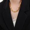 Juego de Collar y Pulsera de Cadena Gruesa Chapada en Oro de Acero Inoxidable Transfronterizo Europeo y Americano, Accesorios Versátiles Apilables de Lujo Ligero de Nicho Francés