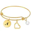 Pulsera Nueva Ajustable Amazon Transfronteriza Perla de Amor Acero Inoxidable 26 Letras Pulsera de Oro de 18K Venta al por Mayor para Mujeres