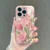 A popular capa de vidro rosa para iPhone 15 com estampa de tulipa rosa 3D da TK 16Pro capa de celular personalizada