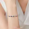 Pulseira vintage japonesa em prata de lei S925 com zircônia azul roxa novo design geométrico para mulheres personalidade moda estilo doce cool joia de mão