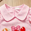 Roupas para Recém-Nascidos Transfronteiriças, Estilo Verão Fino, Macacão com Bordado de Caranguejo para Bebê Menina, Body Rosa de Flanela com Gola Reversível de Manga Curta