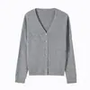 Azules Serenos~Lujo Ligero Cuello en V 100% Lana Pura Manga Larga Cárdigan Tejido Abrigo Suéter de Mujer Otoño Invierno Venta al por Mayor