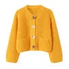 ZA Europa Transfronteiriça Comércio Exterior Roupas Femininas AliExpress Venda Quente Moda Outono Multicor Versátil Malha Grossa com Bolsos Cardigan