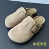 Meias-chinelos Birkenstock de Couro 2026 para Mulheres, Primavera e Outono, Tamancos Slip-On de Solado Plano para Uso Externo