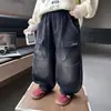 Jeans Estilo Ropa de Trabajo para Niños Pantalones Holgados Multibolsillos Cónicos para Niños Primavera y Otoño Estilo Nuevo para Bebés y Niños Pequeños Pantalones Largos Geniales