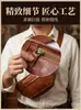 Bolso Cruzado Vintage de Cuero Curtido Vegetal con Pliegues de Color Desgastado, Estilo Europeo y Americano Casual para Viaje con Gran Capacidad de Almacenamiento, Bolso de Hombro, Bolso de Pecho