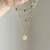 Moda Otoño e Invierno Nueva Cadena para Clavícula de Girasol Dulce Exquisita de Nicho con Borlas de Gota de Agua Multicolor en Múltiples Capas