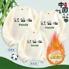 Vestido Estilo Chinês Tendência Nacional Família de Pandas para Família de Três e Quatro Suéter Primavera e Outono Novo Top Branco Camiseta Básica