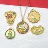Colgante de Calabaza Dorada Hueca Estilo Antiguo Flor de Loto Aleación Esmalte Doble Agujero Abanico de Plátano Vintage Accesorios para Collares y Pendientes DIY