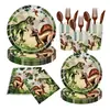 Temática de Atmósfera de Cumpleaños de Dinosaurios Jurásicos Transfronteriza Suministros para Fiesta de Cumpleaños Plato de Papel Vaso de Papel Juego de Vajilla Desechable