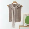 Chal tejido de hilo de mecha, adecuado para primavera, otoño e invierno, un cárdigan ligero de color liso, diseñado para llevar sobre una chaqueta, y una bufanda de cuello falso anudada para otoño