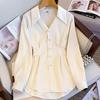 Camisa de manga larga con cuello polo para mujer Otoño 2023 Nueva camisa de talla grande para chica gordita con diseño adelgazante y ajustado para mujer