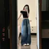 Jeans de Estilo Americano Retro con Cordón de Alta Gama Diseño de Nicho Jeans para Mujer Otoño e Invierno Rectos Sueltos de Pierna Ancha Largos Pantalones de Moda