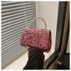 Bolso Pequeño Cuadrado Portátil con Lentejuelas y Texto de Moda 2024 Nuevo Bolso de Hombro con Cadena Bolso Cruzado Casual Simple para Debajo del Brazo para Mujer