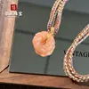 Colgante de Jade Patrón de Dragón Rojo Natural Paz y Seguridad, Colgante de Jade Flor de Melocotón Seda Dorada, Adorno de Jade, Joyería de Placa de Jade