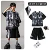 Ropa de Moda Hip-Hop para Niños Traje Negro de Manga Corta con Chaleco Falso para Niños Ropa Genial de Percusión para Actuación de Niñas