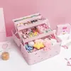 Caixa de armazenamento infantil, grande capacidade para meninas, para presilhas de cabelo, acessórios de cabelo, joias, grampos de cabelo, elásticos de cabelo e porta-joias multicamadas