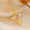Colgante de cruz de oro blanco y diamantes blancos antiguo nicho cruz cepillada incrustada colgante de circón moda cadena para la clavícula mujeres